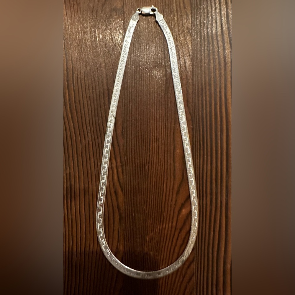 Vintage 925 Italian Silver 181/2  Inch Mirror/Herringbone Reversible Necklace
